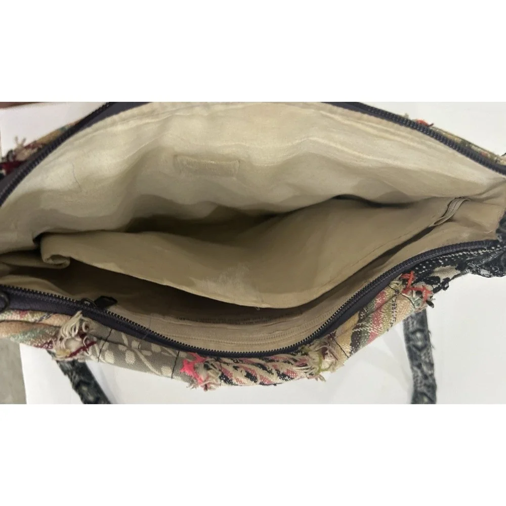 Demdaco Recycled Cross Body Bag Quilted Patchwork Woven Bohemian Festival Earthy